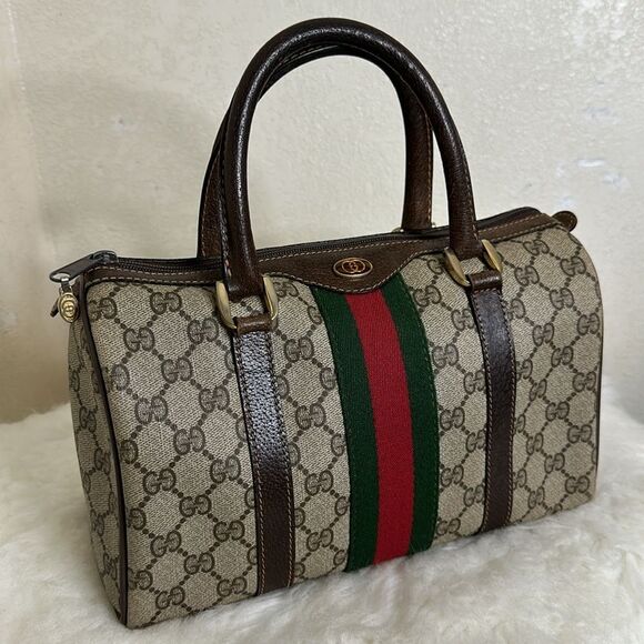Gucci Beige and Brown Monogram Bag with Red and Green Stripe - Picture 7 of 16